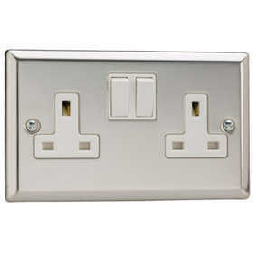 Varilight 2-Gang 13A Double Pole Switched Socket Chrome