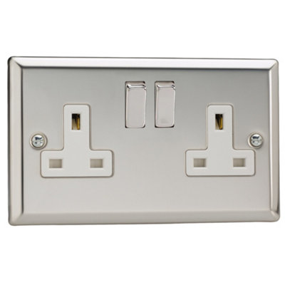 Varilight 2-Gang 13A Double Pole Switched Socket Chrome