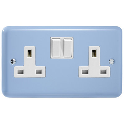 Varilight 2-Gang 13A Double Pole Switched Socket Duck Egg Blue