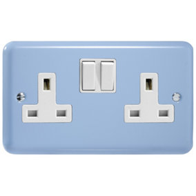 Varilight 2-Gang 13A Double Pole Switched Socket Duck Egg Blue