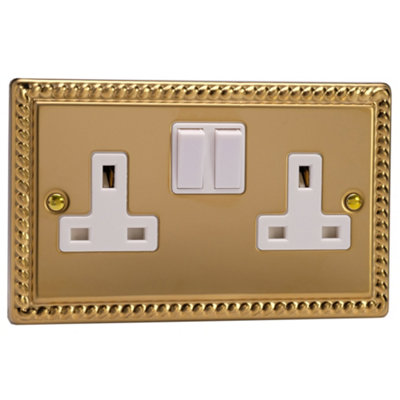 Varilight 2-Gang 13A Double Pole Switched Socket Georgian Brass