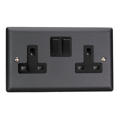 Varilight 2-Gang 13A Double Pole Switched Socket Matt Black