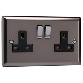 Varilight 2-Gang 13A Double Pole Switched Socket Pewter