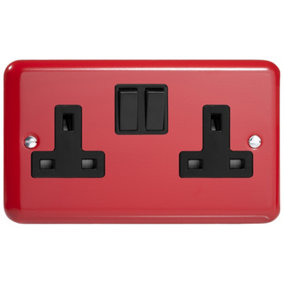 Varilight 2-Gang 13A Double Pole Switched Socket Pillar Box Red