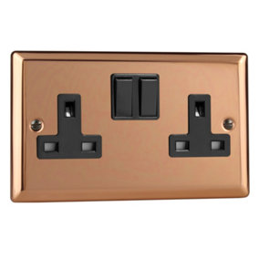 Varilight 2-Gang 13A Double Pole Switched Socket Polished Copper