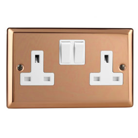 Varilight 2-Gang 13A Double Pole Switched Socket Polished Copper