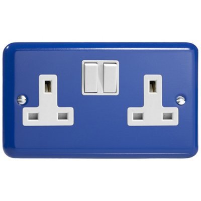 Varilight 2-Gang 13A Double Pole Switched Socket Reflex Blue