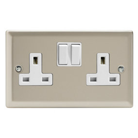Varilight 2-Gang 13A Double Pole Switched Socket Satin