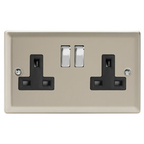 Varilight 2-Gang 13A Double Pole Switched Socket Satin