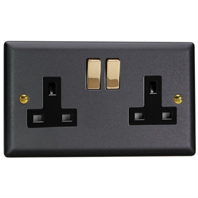 Varilight 2-Gang 13A Double Pole Switched Socket Vogue Matt Black