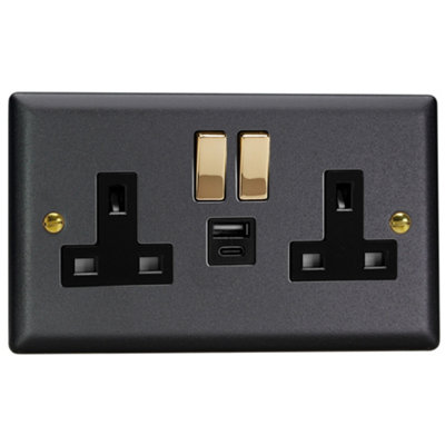 MK Logic Plus 13A 2-Gang DP Switched Socket + 3A 15.5W 2-Outlet Type A & C USB Charger White with White Inserts