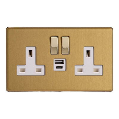 Varilight 2-Gang 13A Single Pole Switched Socket with Dual USB Charging ...