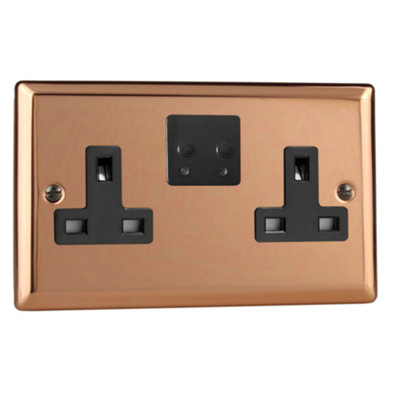 Varilight 2-Gang 13A Single Pole WiFi Switched Socket for V-Pro Smart Polished Copper