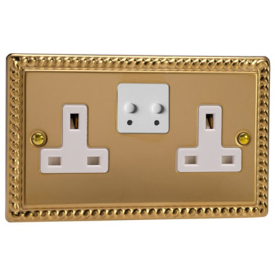 Varilight 2-Gang 13A Single Pole WiFi Switched Socket for V-Pro Smart Supla Georgian Brass