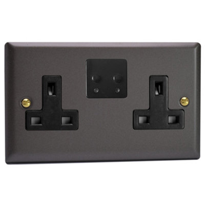 Varilight 2-Gang 13A Single Pole WiFi Switched Socket for V-Pro Smart Vogue Slate Grey