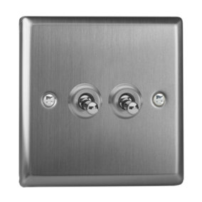 Varilight 2-Gang 2-Way 10A Toggle Switch Brushed Steel