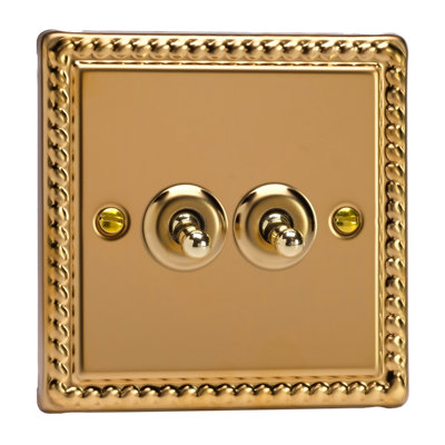 Varilight 2-Gang 2-Way 10A Toggle Switch Rope-Edge Brass