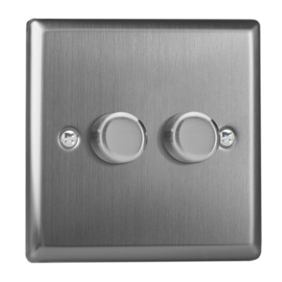 Varilight 2-Gang 2-Way 2x120W V-Pro LED Dimmer Brushed Steel