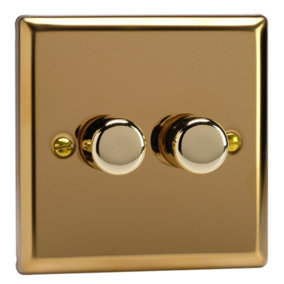 Varilight 2-Gang 2-Way 2x120W V-Pro LED Dimmer Polished Brass