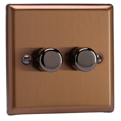 Varilight 2-Gang 2-Way V-Pro Push On/Off Rotary LED Dimmer 2 x 0-120W Brushed Bronze