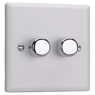 Varilight 2-Gang 2-Way V-Pro Push On/Off Rotary LED Dimmer 2 x 0-120W Chalk White