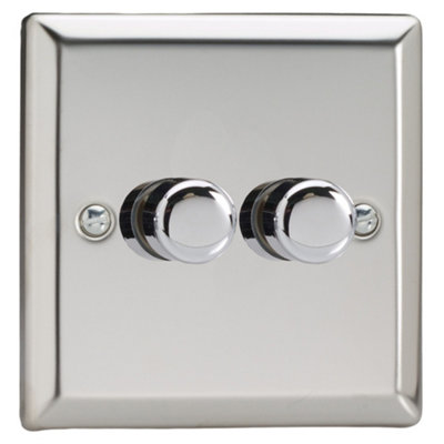 Varilight 2-Gang 2-Way V-Pro Push On/Off Rotary LED Dimmer 2 x 0-120W Chrome