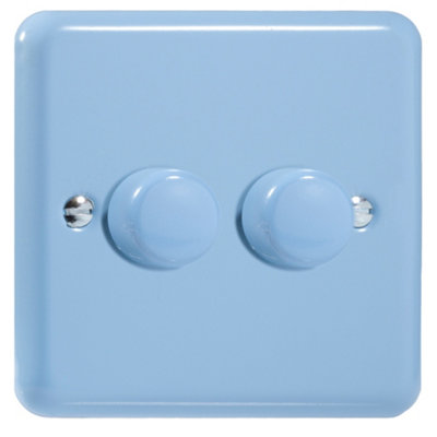 Varilight 2-Gang 2-Way V-Pro Push On/Off Rotary LED Dimmer 2 x 0-120W Duck Egg Blue