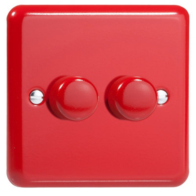 Varilight 2-Gang 2-Way V-Pro Push On/Off Rotary LED Dimmer 2 x 0-120W Pillar Box Red