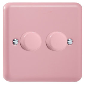 Varilight 2-Gang 2-Way V-Pro Push On/Off Rotary LED Dimmer 2 x 0-120W Rose Pink