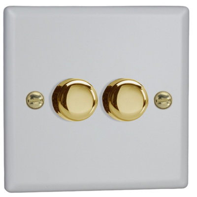 Varilight 2-Gang 2-Way V-Pro Push On/Off Rotary LED Dimmer 2 x 0-120W Vogue Matt White