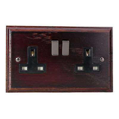 Varilight 2 Gang Double Pole 13A Switched Socket Dark Oak