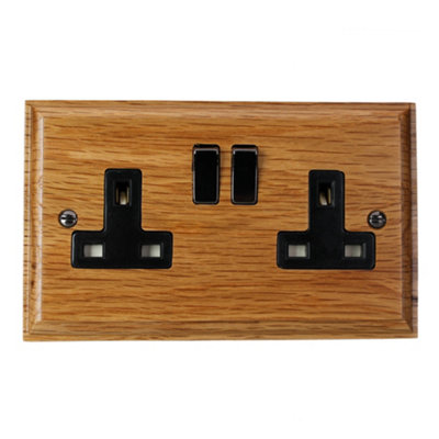 Varilight 2 Gang Double Pole 13A Switched Socket Oak