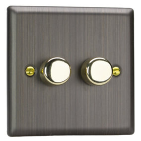 Varilight 2-Gang V-Pro Smart Master WiFi Dimmer 2 x 120W LED (Multi-Way with up to 2 Companion Controllers) Antique Brass