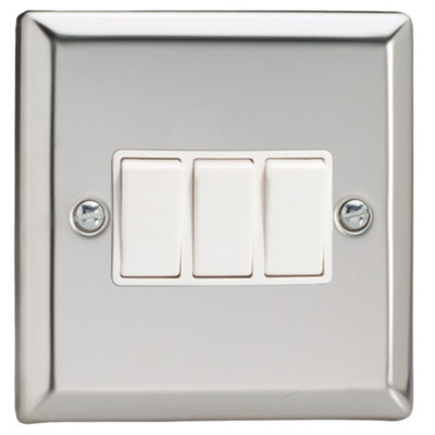 Varilight 3-Gang 10A 1- or 2-Way Rocker Switch Chrome