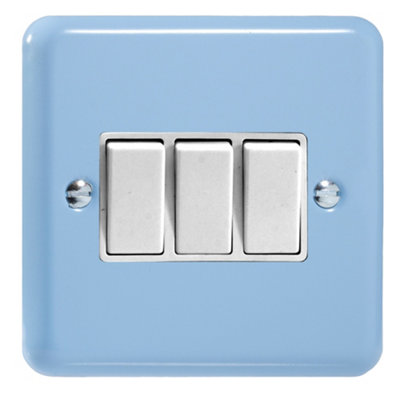 Varilight 3-Gang 10A 1- or 2-Way Rocker Switch Duck Egg Blue