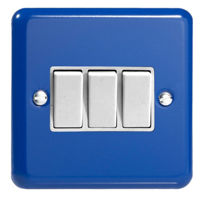 Varilight 3-Gang 10A 1- or 2-Way Rocker Switch Reflex Blue