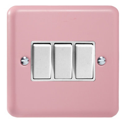 Varilight 3-Gang 10A 1- or 2-Way Rocker Switch Rose Pink