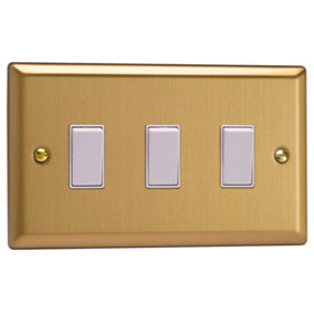 Varilight 3-Gang 10A 1- or 2-Way Rocker Switch (Twin Plate) Brushed Brass