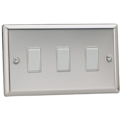 Varilight 3-Gang 10A 1- or 2-Way Rocker Switch (Twin Plate) Chrome