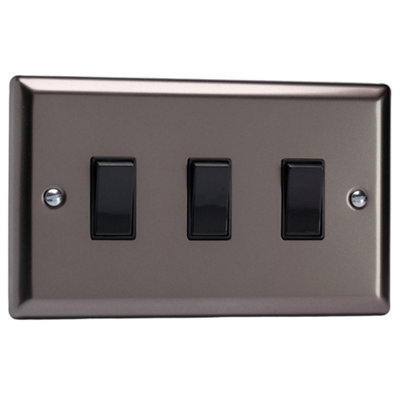 Varilight 3-Gang 10A 1- or 2-Way Rocker Switch (Twin Plate) Pewter