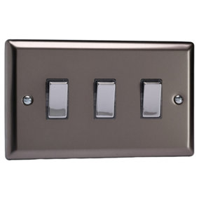 Varilight 3-Gang 10A 1- or 2-Way Rocker Switch (Twin Plate) Pewter