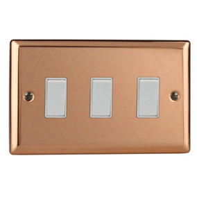 Varilight 3-Gang 10A 1- or 2-Way Rocker Switch (Twin Plate) Polished Copper