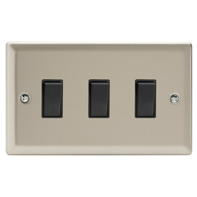 Varilight 3-Gang 10A 1- or 2-Way Rocker Switch (Twin Plate) Satin