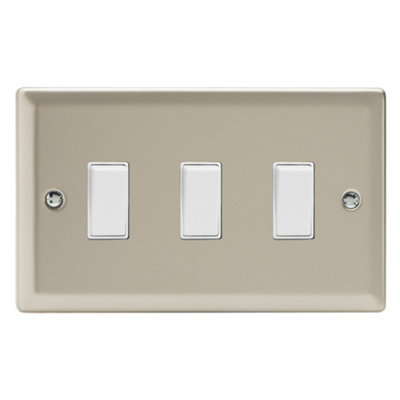 Varilight 3-Gang 10A 1- or 2-Way Rocker Switch (Twin Plate) Satin