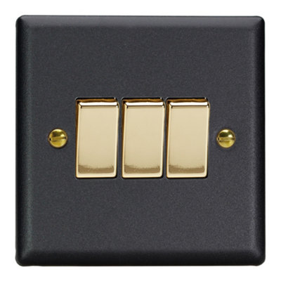 Varilight 3-Gang 10A 1- or 2-Way Rocker Switch Vogue Matt Black