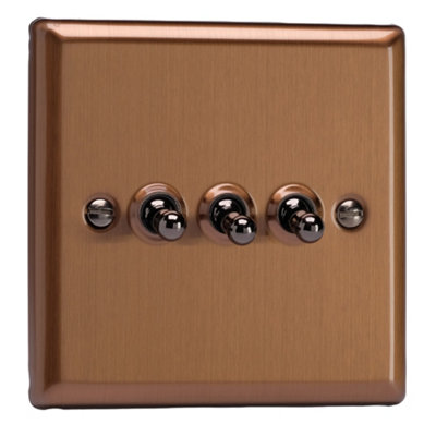 Varilight 3-Gang 10A 1- or 2-Way Toggle Switch Brushed Bronze