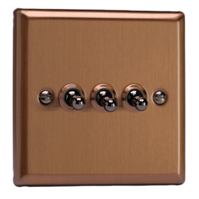 Varilight 3-Gang 10A 1- or 2-Way Toggle Switch Brushed Bronze