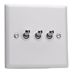 Varilight 3-Gang 10A 1- or 2-Way Toggle Switch Chalk White