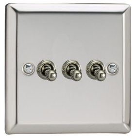 Varilight 3-Gang 10A 1- or 2-Way Toggle Switch Chrome