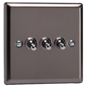 Varilight 3-Gang 10A 1- or 2-Way Toggle Switch Pewter